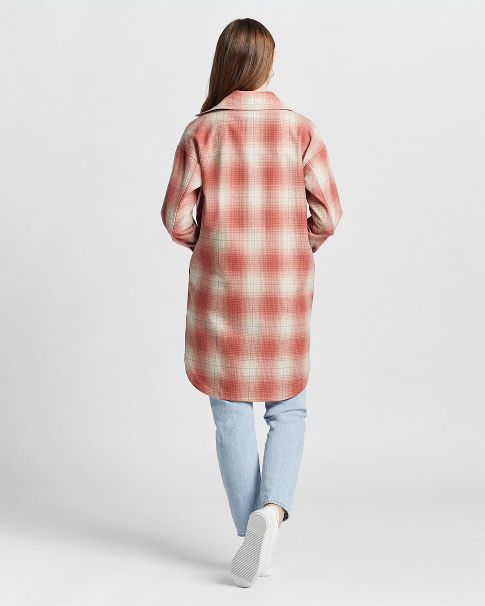 ALTERNATE VIEW OF WOMEN'S WOOL OVERSHIRT IN CORAL OMBRE PLAID image number 4