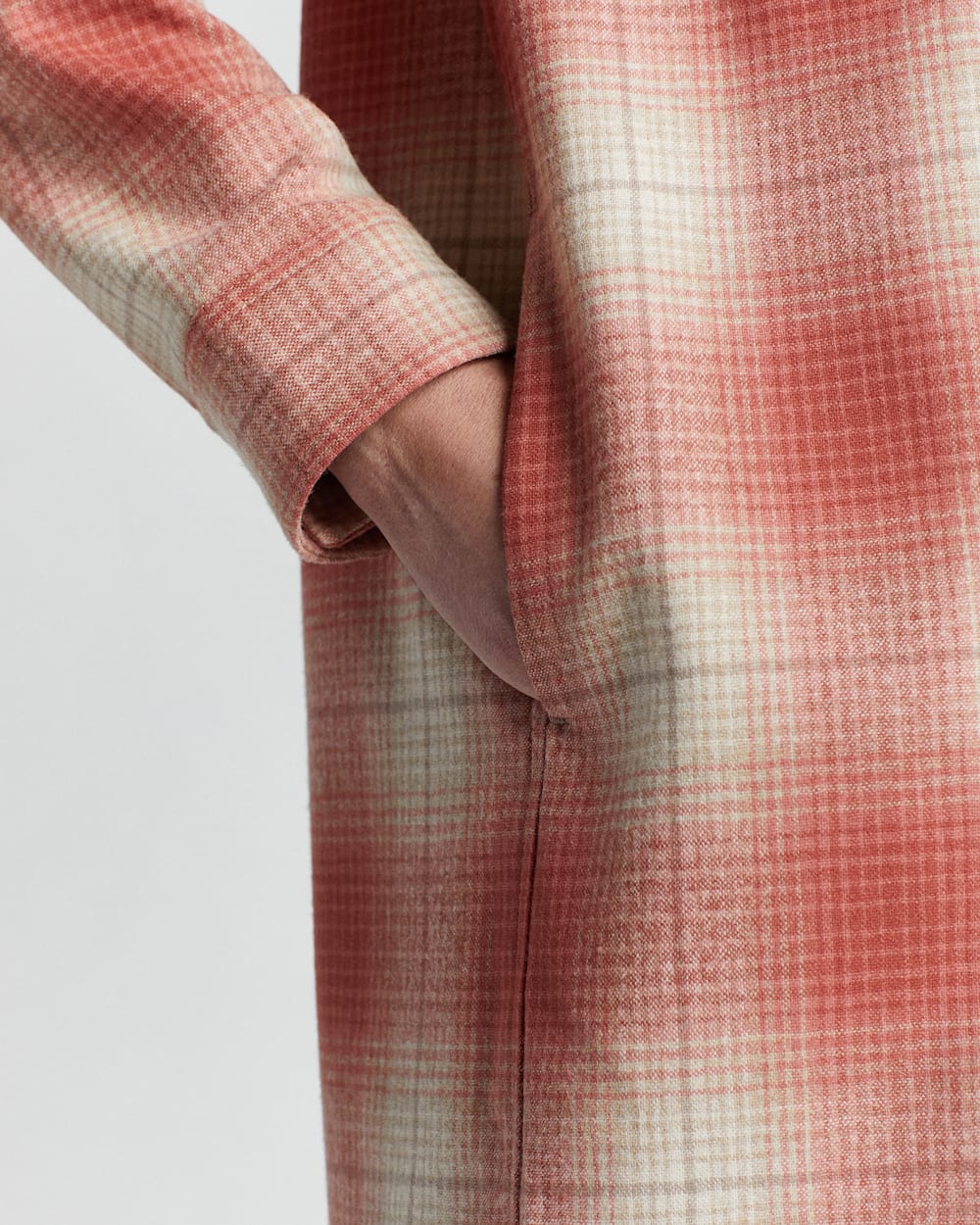 ALTERNATE VIEW OF WOMEN'S WOOL OVERSHIRT IN CORAL OMBRE PLAID image number 6