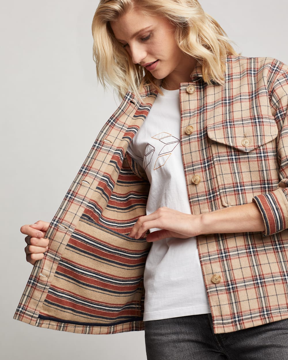 ALTERNATE VIEW OF WOMEN'S DYLAN COTTON TWILL JACKET IN TAN MULTI PLAID image number 2