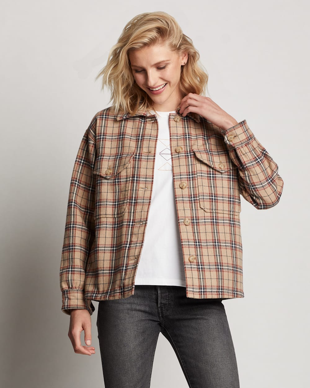 ALTERNATE VIEW OF WOMEN'S DYLAN COTTON TWILL JACKET IN TAN MULTI PLAID image number 7