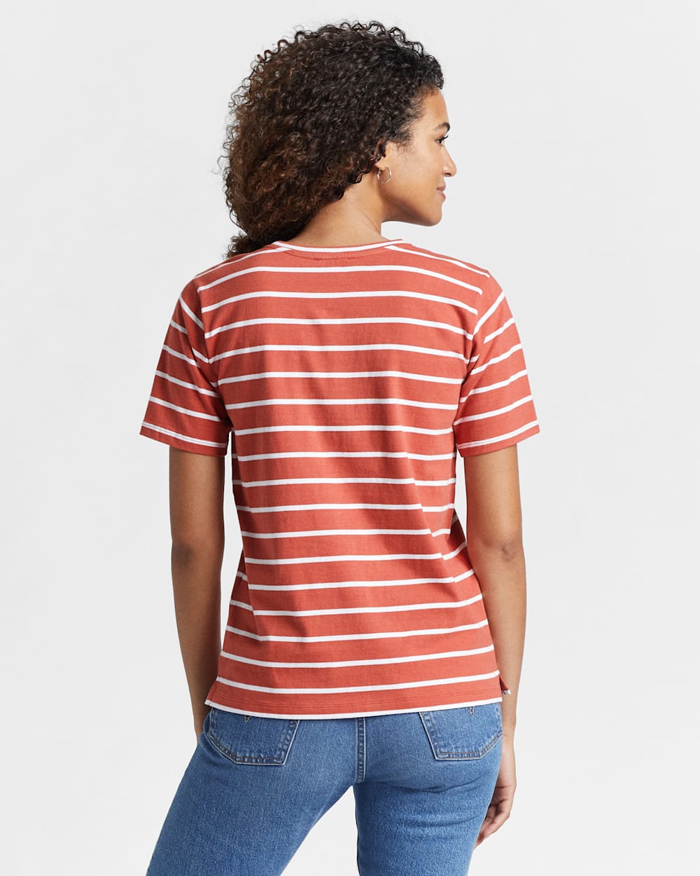 ALTERNATE VIEW OF WOMEN'S DESCHUTES STRIPE TEE IN SPICE RED/WHITE image number 3
