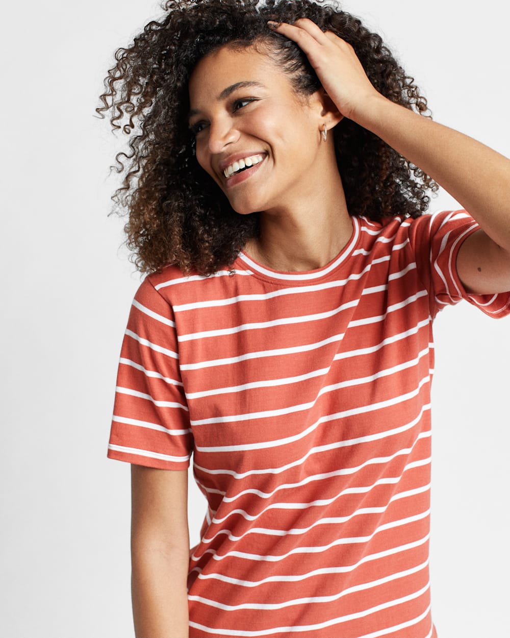ALTERNATE VIEW OF WOMEN'S DESCHUTES STRIPE TEE IN SPICE RED/WHITE image number 5