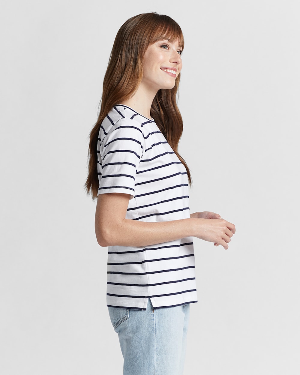 ALTERNATE VIEW OF WOMEN'S DESCHUTES STRIPE TEE IN WHITE/MIDNIGHT NAVY image number 2