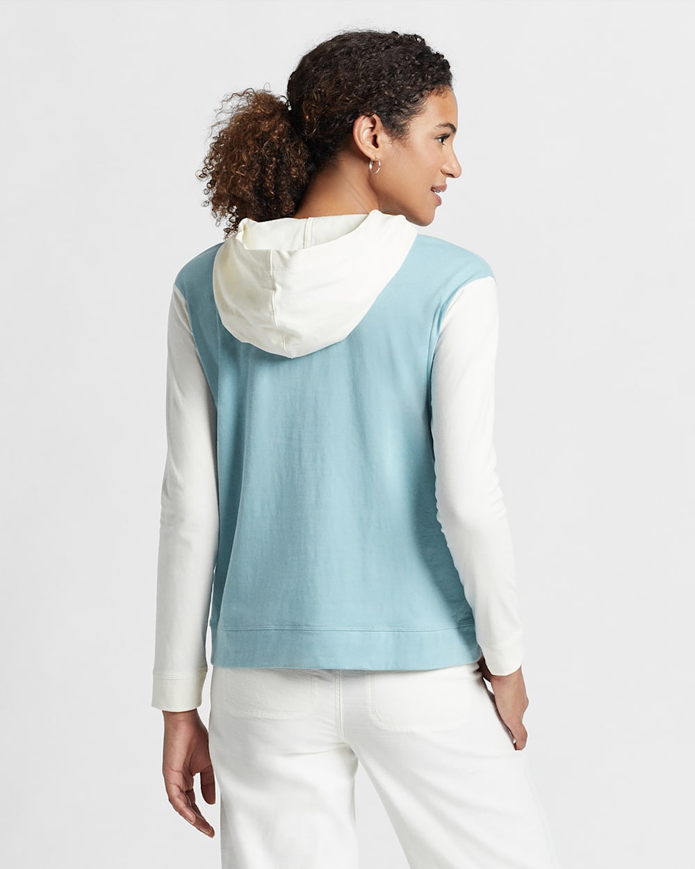 ALTERNATE VIEW OF WOMEN'S DESCHUTES COLORBLOCK HOODIE IN DUSTY AQUA/ANTIQUE WHITE image number 3