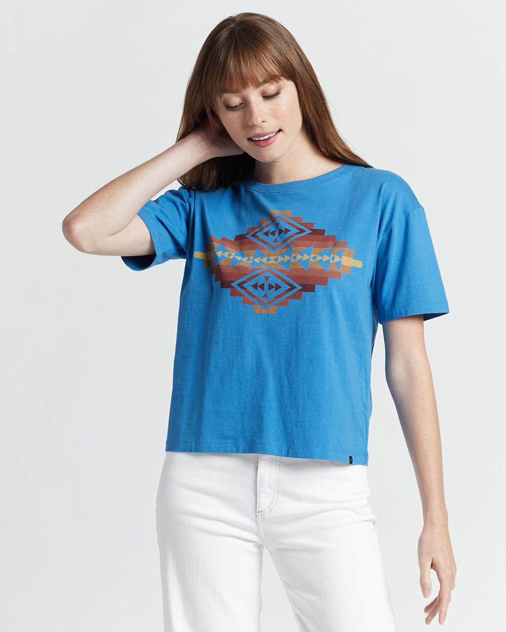 WOMEN'S CROPPED DESCHUTES DIAMOND TEE IN VALLARTA BLUE image number 1