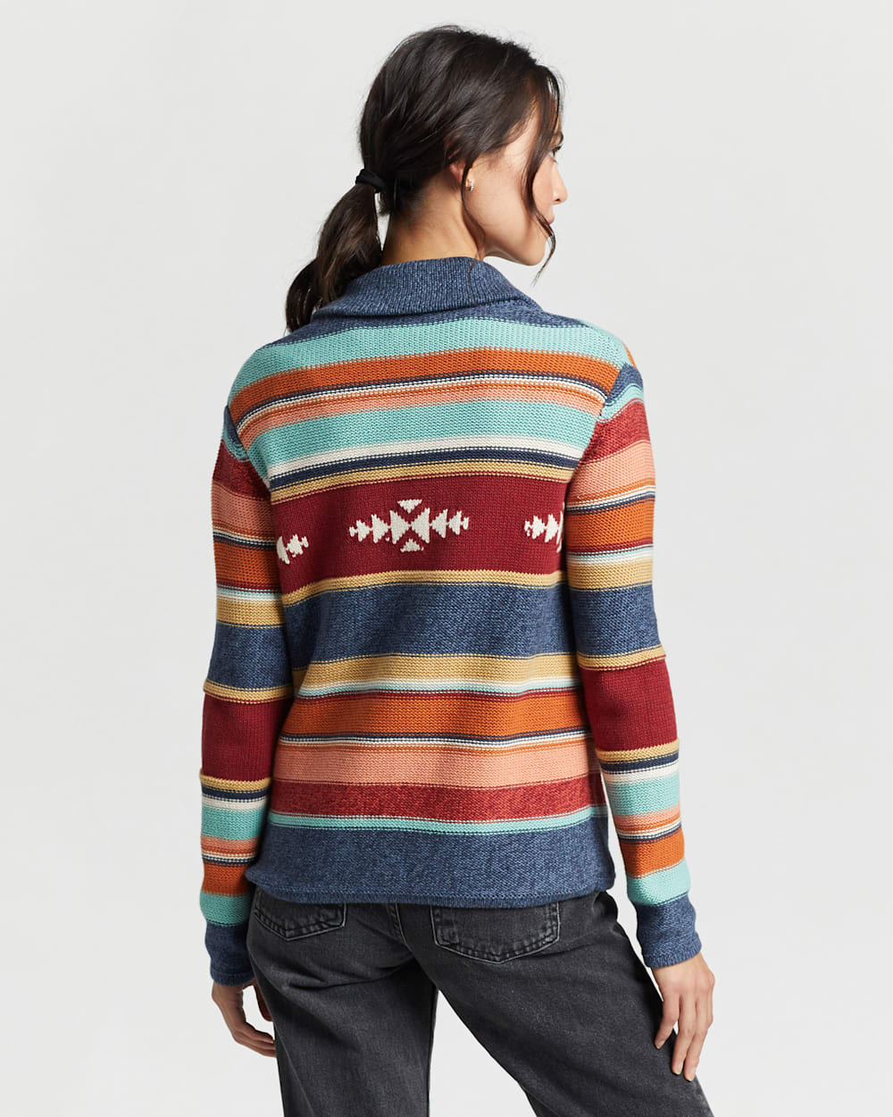 WOMEN'S STRIPE SHAWL-COLLAR CARDIGAN IN NAVY MULTI image number 3