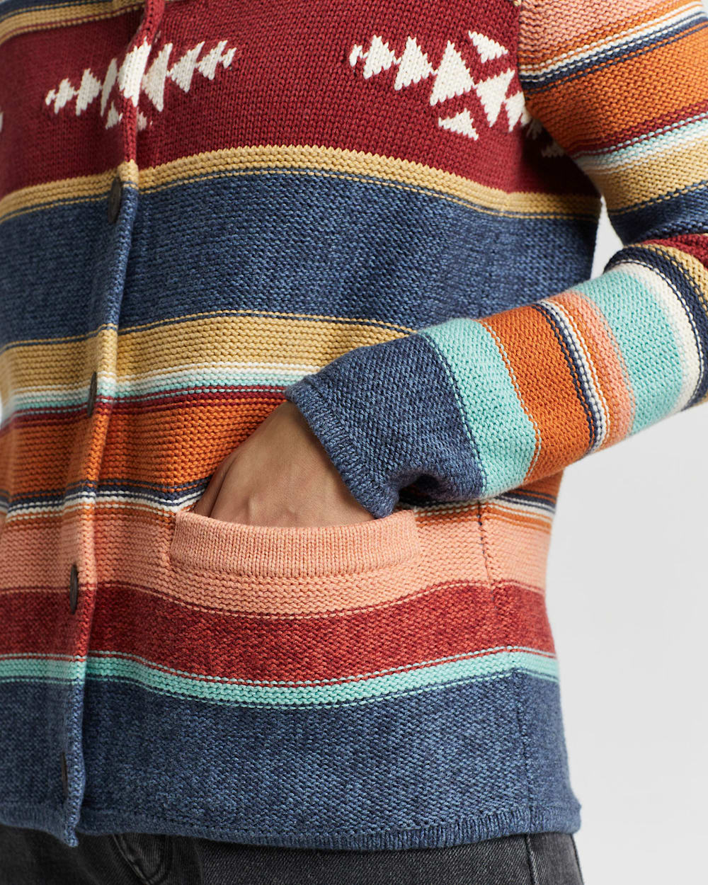 WOMEN'S STRIPE SHAWL-COLLAR CARDIGAN IN NAVY MULTI image number 4