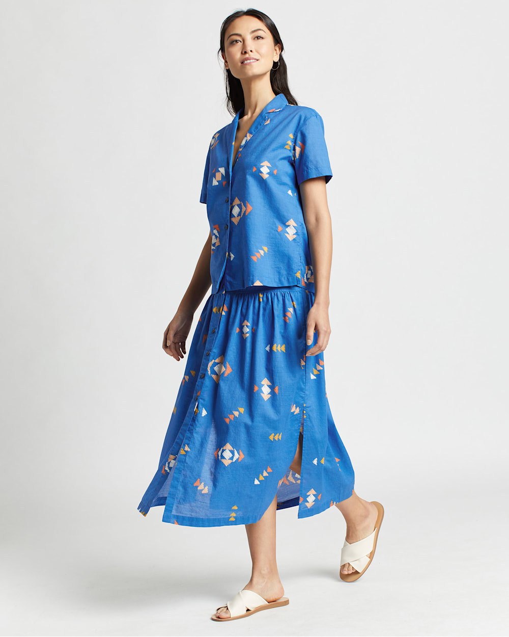 ALTERNATE VIEW OF WOMEN'S SHORT-SLEEVE COTTON CAMP SHIRT IN VALLARTA BLUE MULTI image number 5