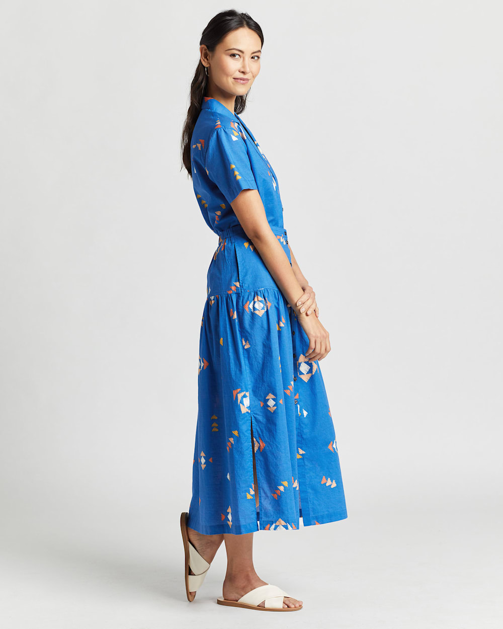 ALTERNATE VIEW OF BUTTON-FRONT PRINTED MIDI SKIRT IN VALLARTA BLUE MULTI image number 2