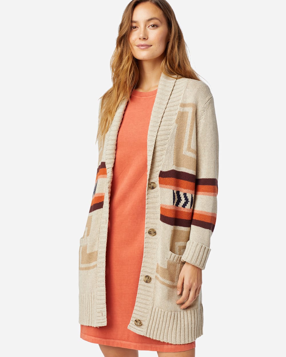 ALTERNATE VIEW OF WOMEN'S HARDING LONG CARDIGAN IN TAN image number 4