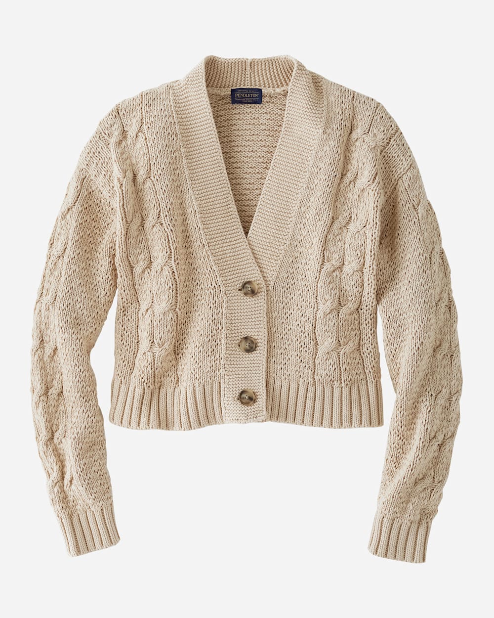 WOMEN'S CROPPED CABLE CARDIGAN IN BEIGE image number 1