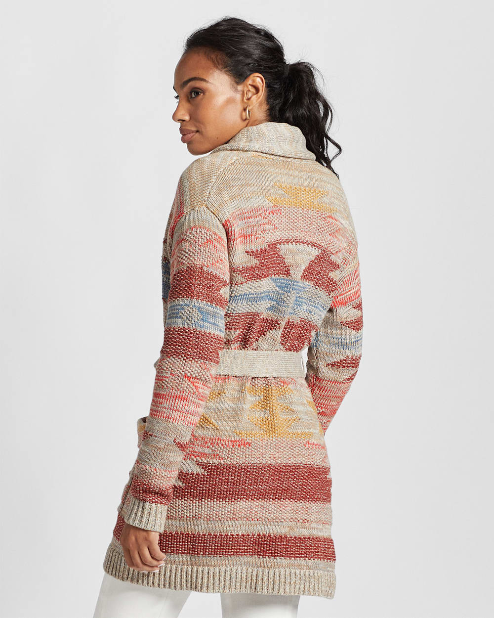 ALTERNATE VIEW OF WOMEN'S MONTEREY BELTED COTTON CARDIGAN IN TAUPE MULTI image number 3