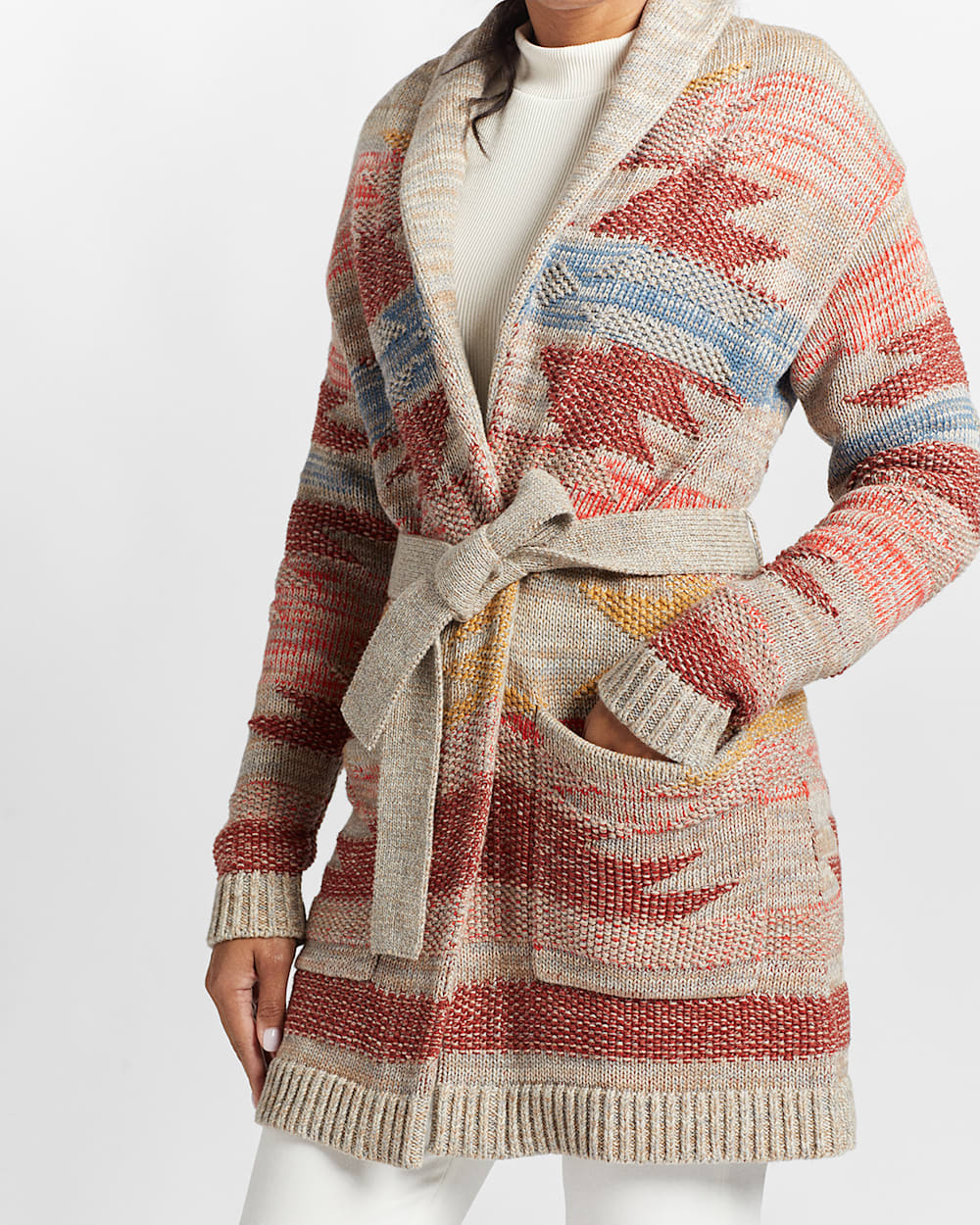 ALTERNATE VIEW OF WOMEN'S MONTEREY BELTED COTTON CARDIGAN IN TAUPE MULTI image number 4
