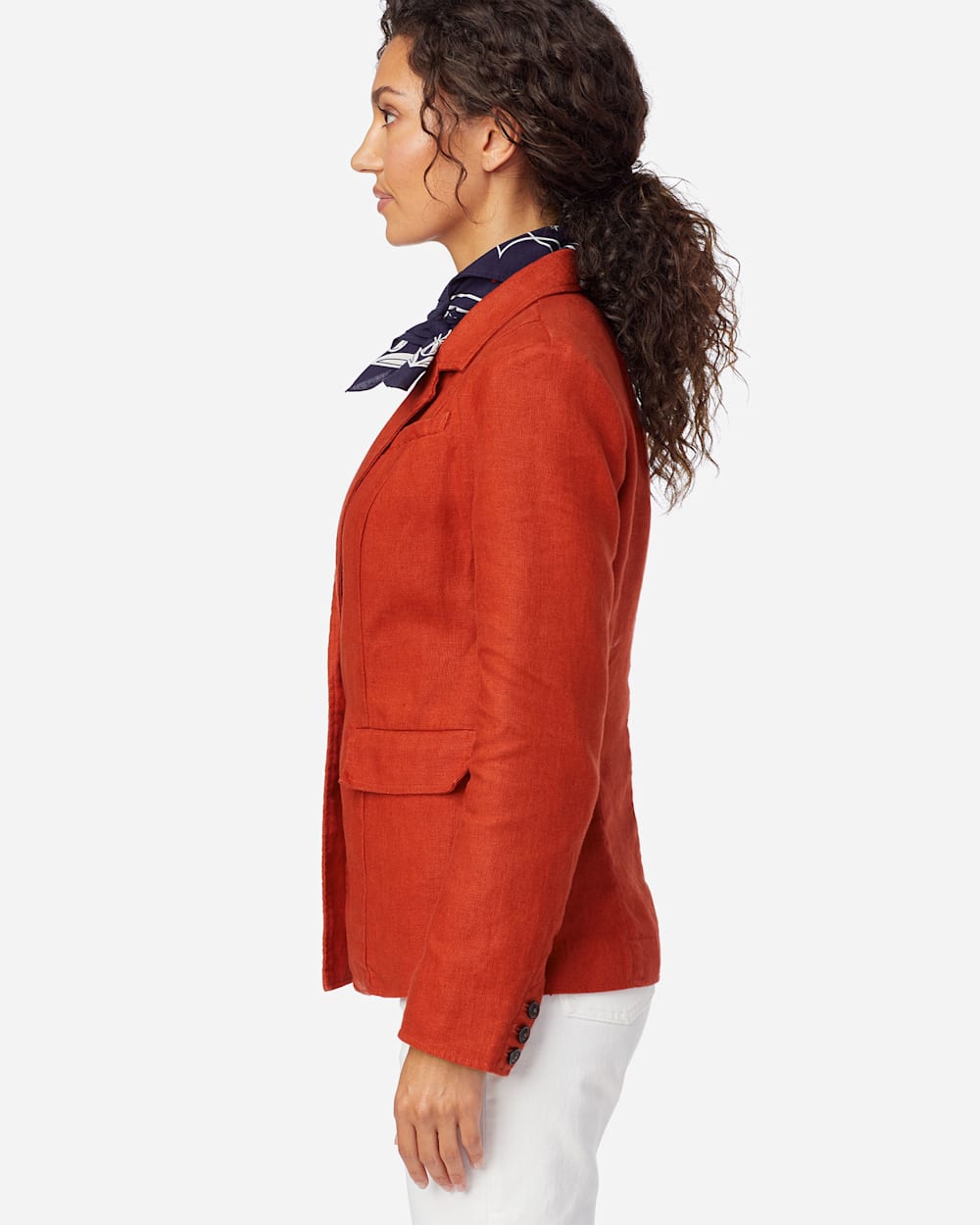 ALTERNATE VIEW OF WOMEN'S CLASSIC LINEN BLAZER IN RED OCHRE image number 2