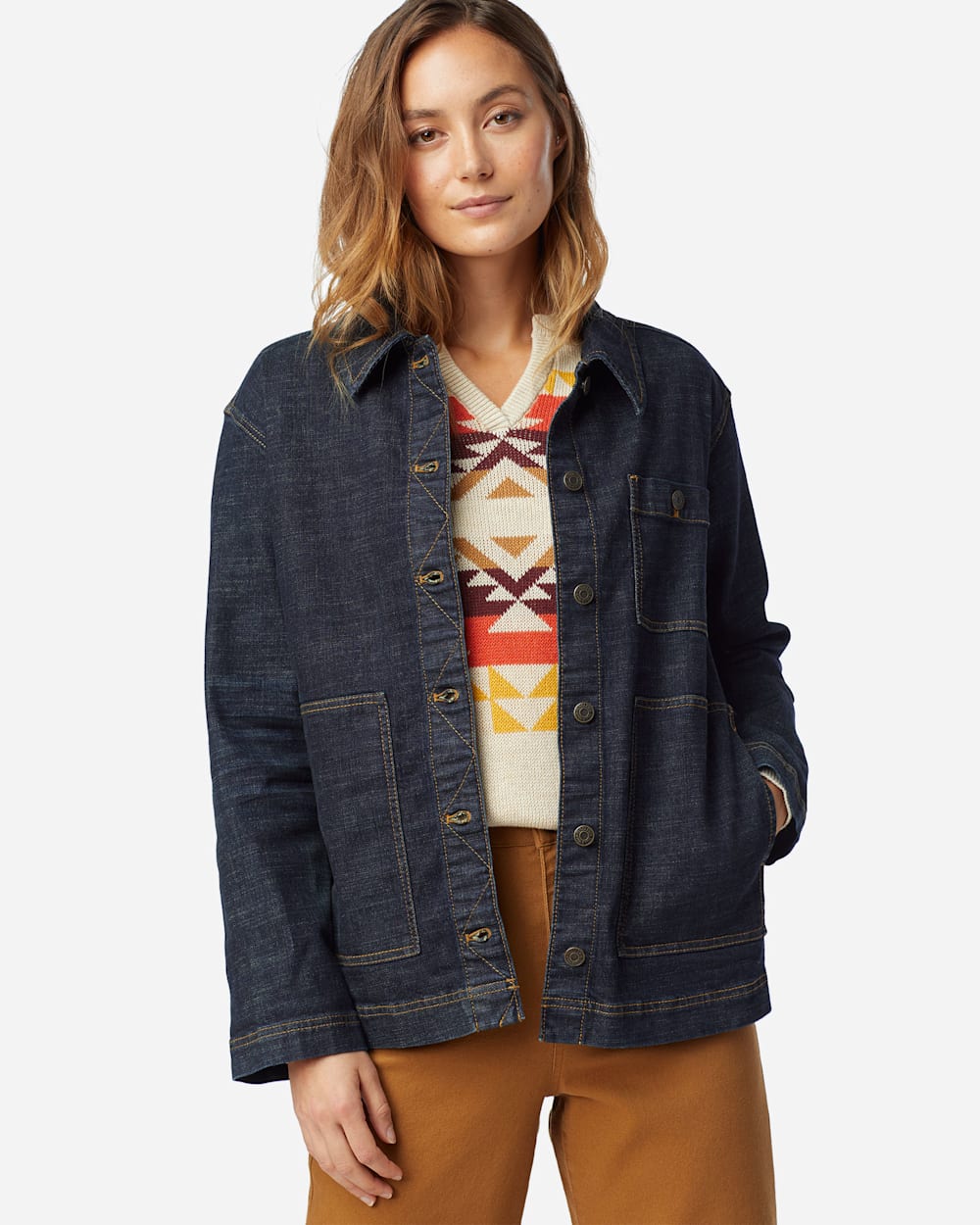 WOMEN'S EMBROIDERED DENIM JACKET IN DARK BLUE image number 1