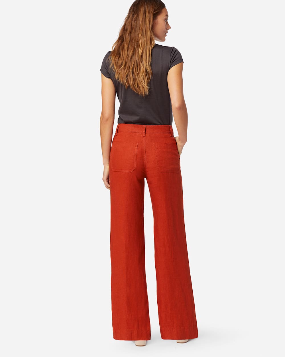 ALTERNATE VIEW OF WOMEN'S WIDE LEG LINEN PANTS IN RED OCHRE image number 3