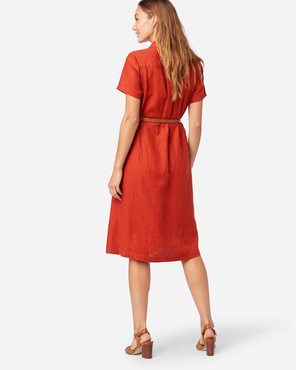 ALTERNATE VIEW OF A-LINE LINEN SHIRT DRESS IN RED OCHRE image number 3