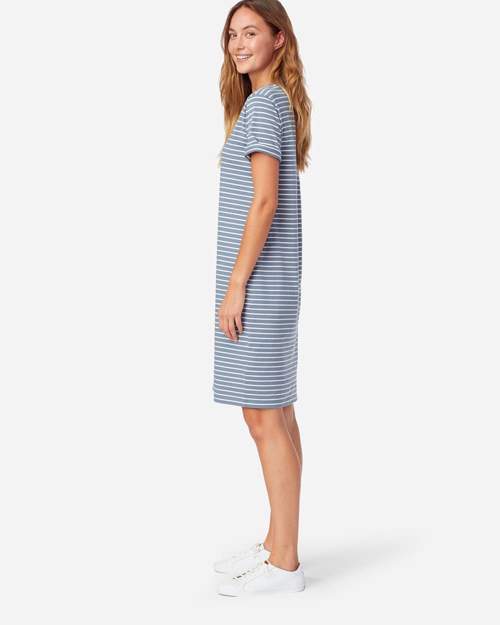 ALTERNATE VIEW OF DESCHUTES STRIPE TEE DRESS IN FADED BLUE/ANTIQUE WHITE image number 2