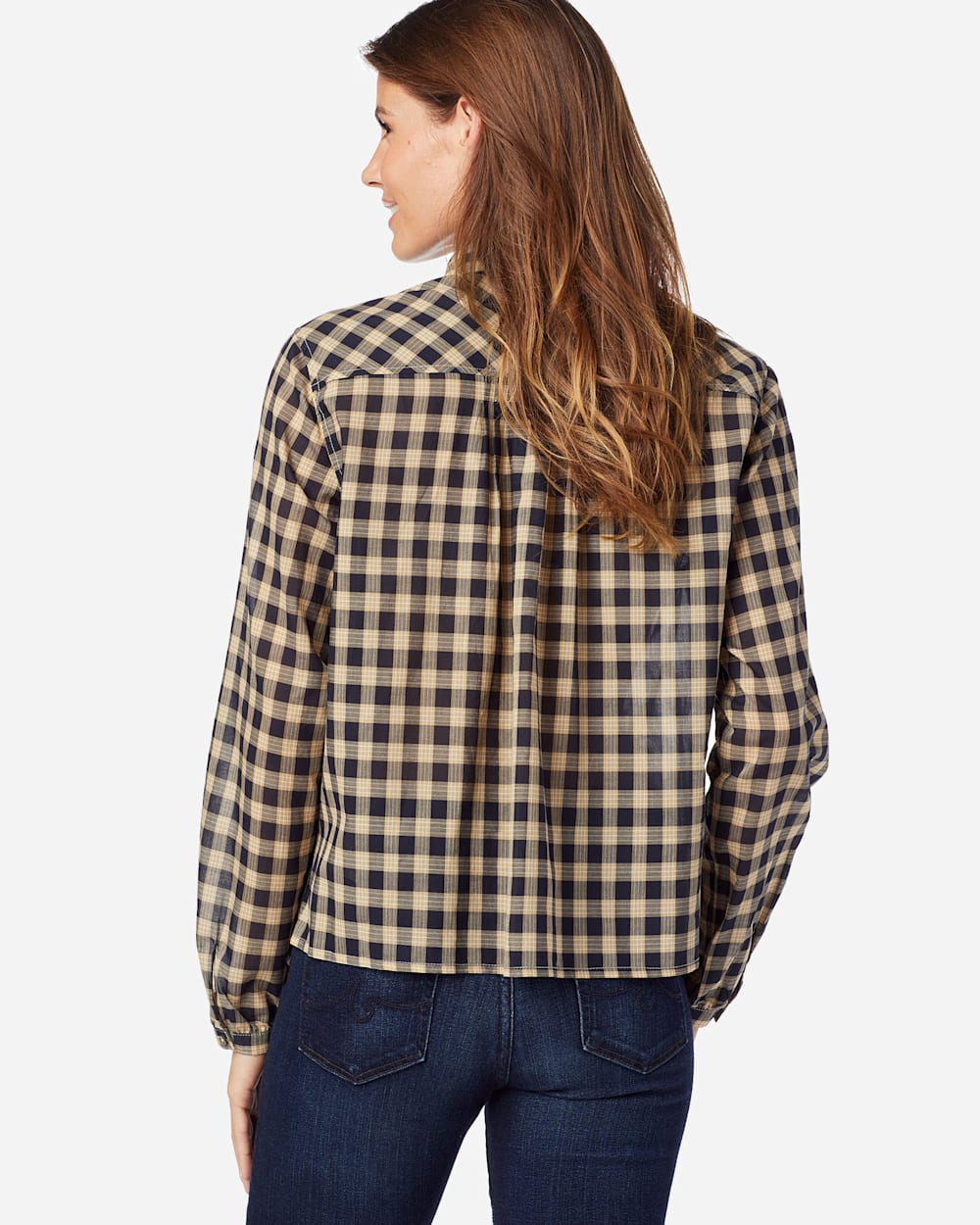 WOMEN' S AIRY COTTON SHIRT IN NAVY/TAN CHECK image number 3