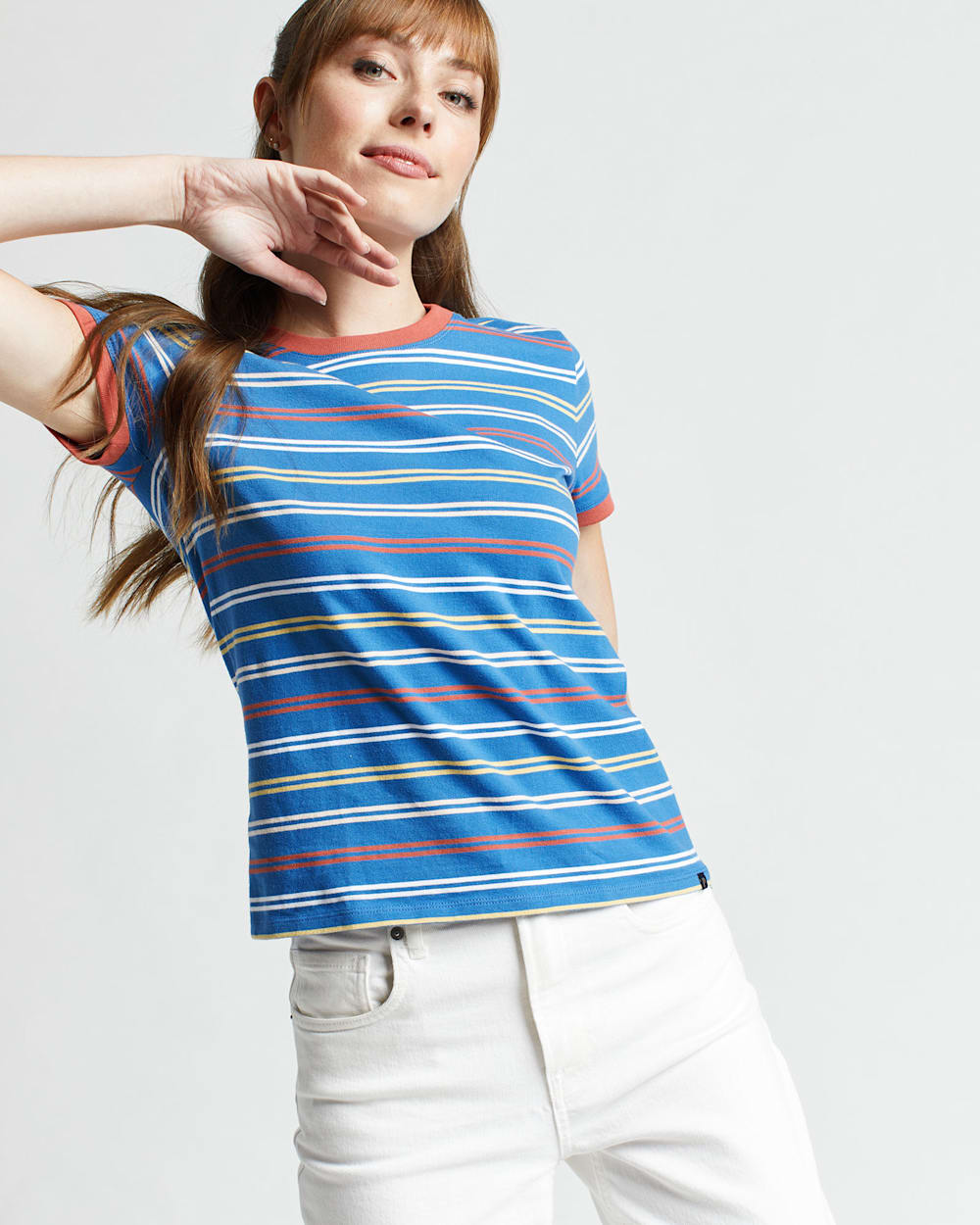 ALTERNATE VIEW OF WOMEN'S DESCHUTES RINGER TEE IN VALLARTA BLUE MULTI image number 5