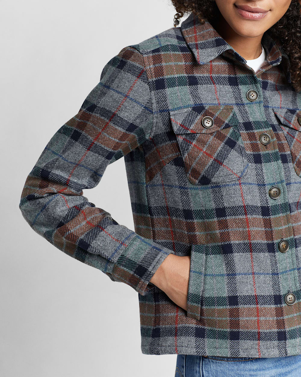 ALTERNATE VIEW OF WOMEN'S ROSLYN WOOL JACKET IN GREY MIX PLAID image number 5