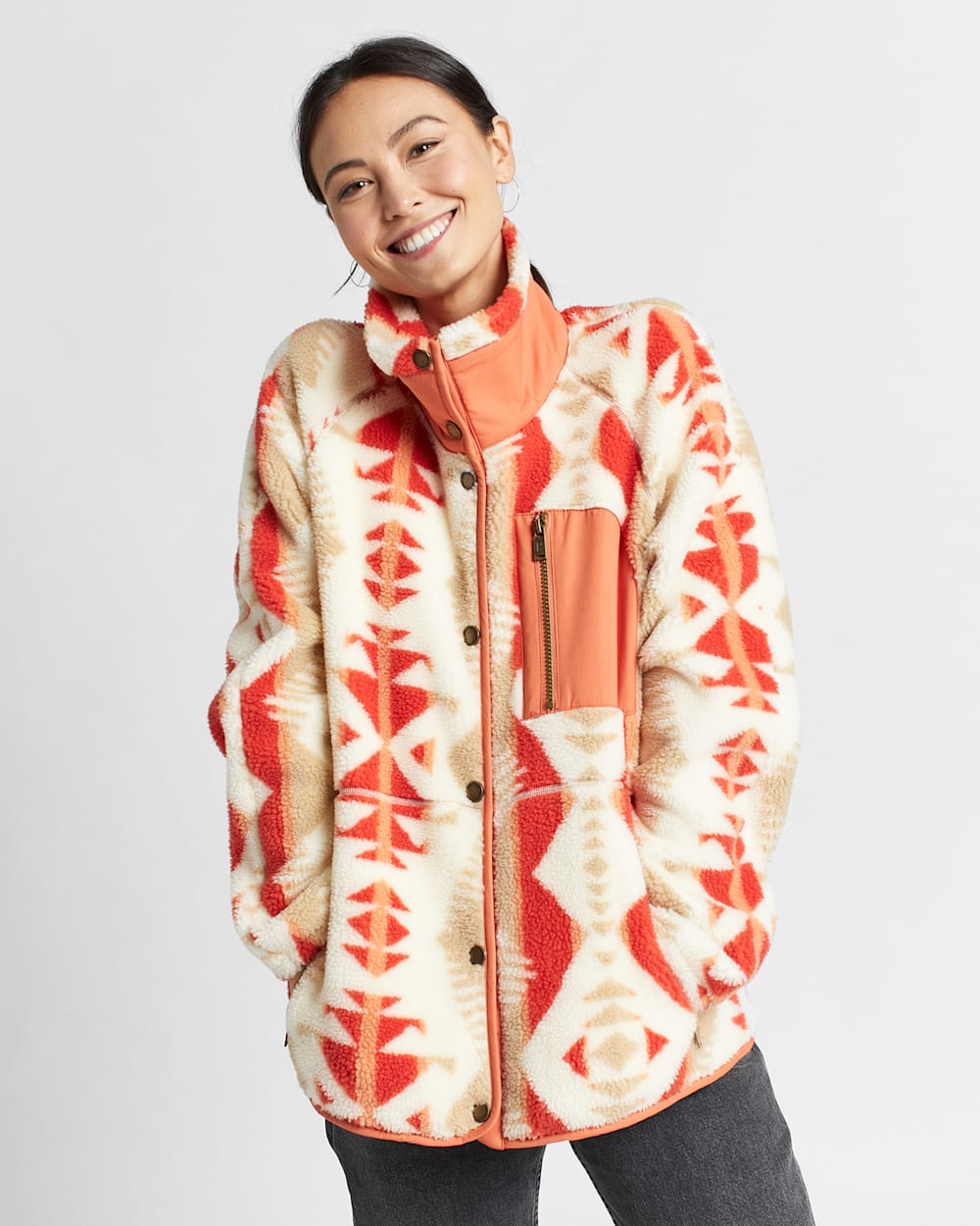 Womens patterned fleece jacket deals