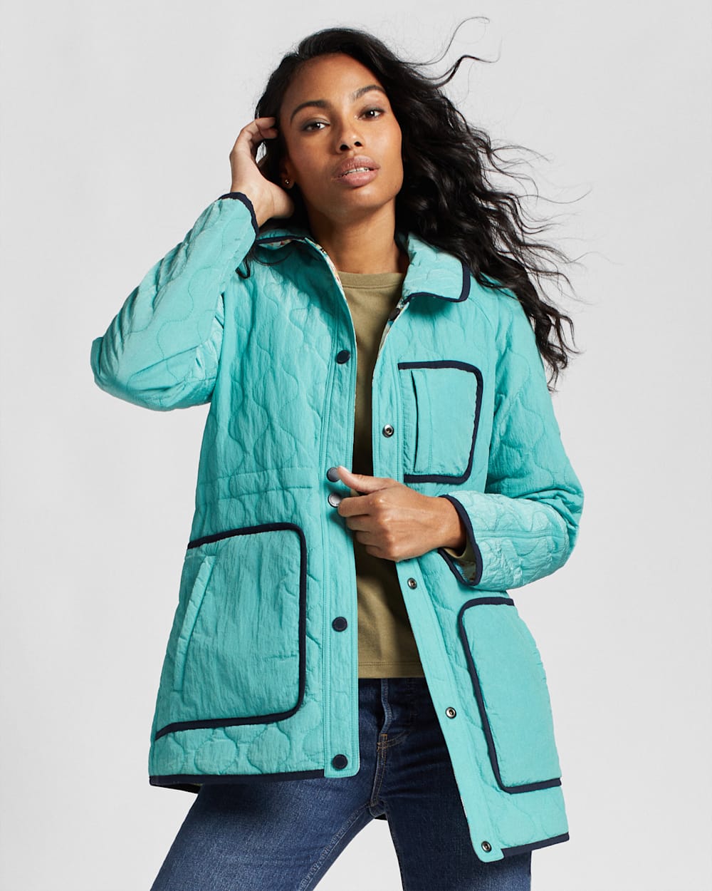 ALTERNATE VIEW OF WOMEN'S CRESCENT REVERSIBLE JACKET IN SEA BLUE image number 2