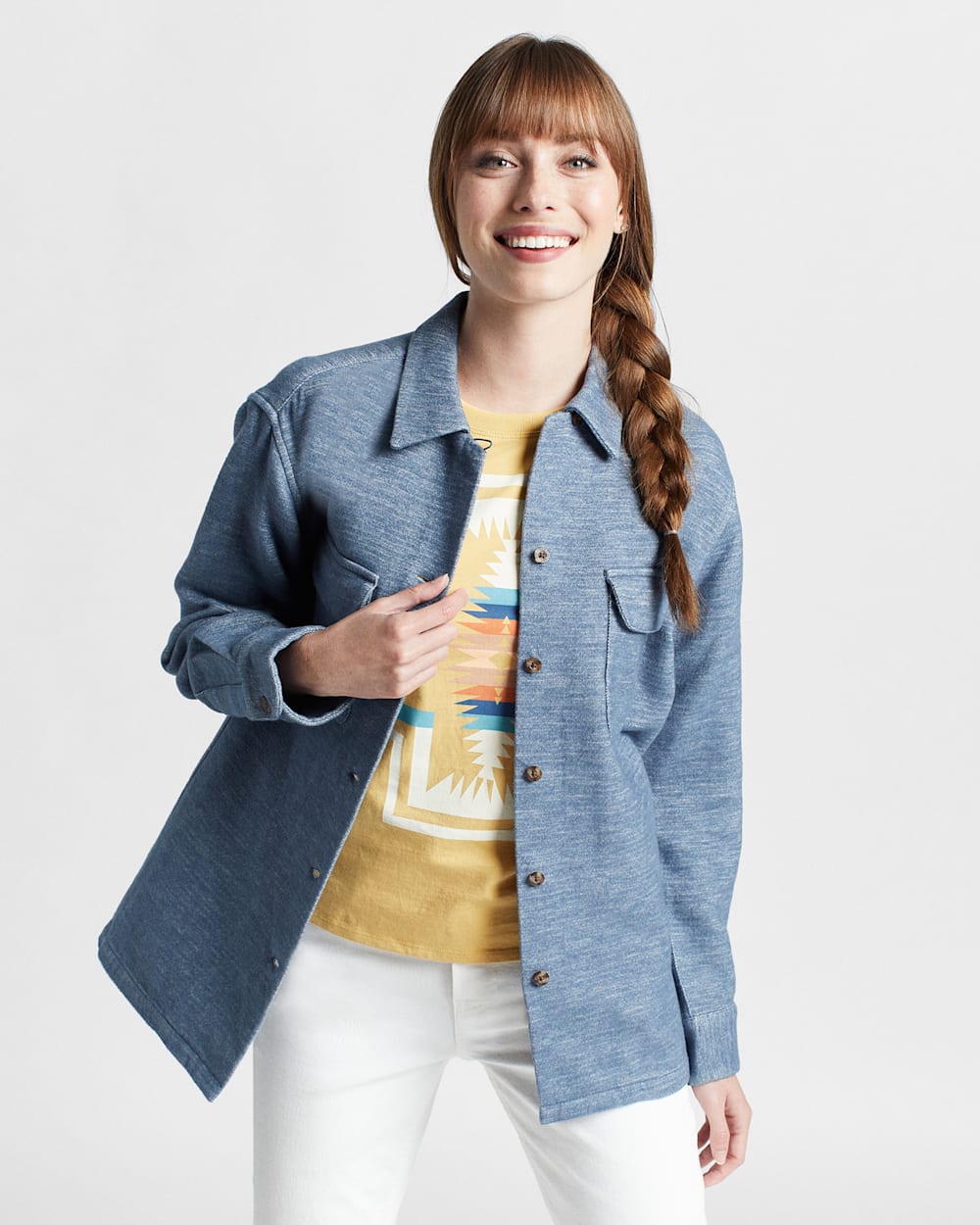 WOMEN'S SOLID DOUBLESOFT BOARD SHIRT IN BERING SEA BLUE image number 1