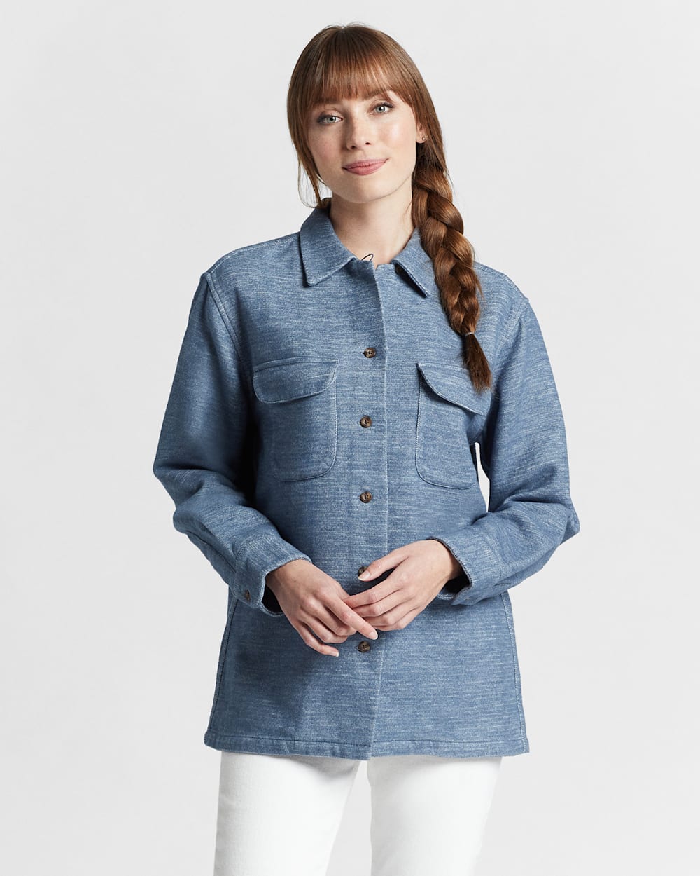 ALTERNATE VIEW OF WOMEN'S SOLID DOUBLESOFT BOARD SHIRT IN BERING SEA BLUE image number 5