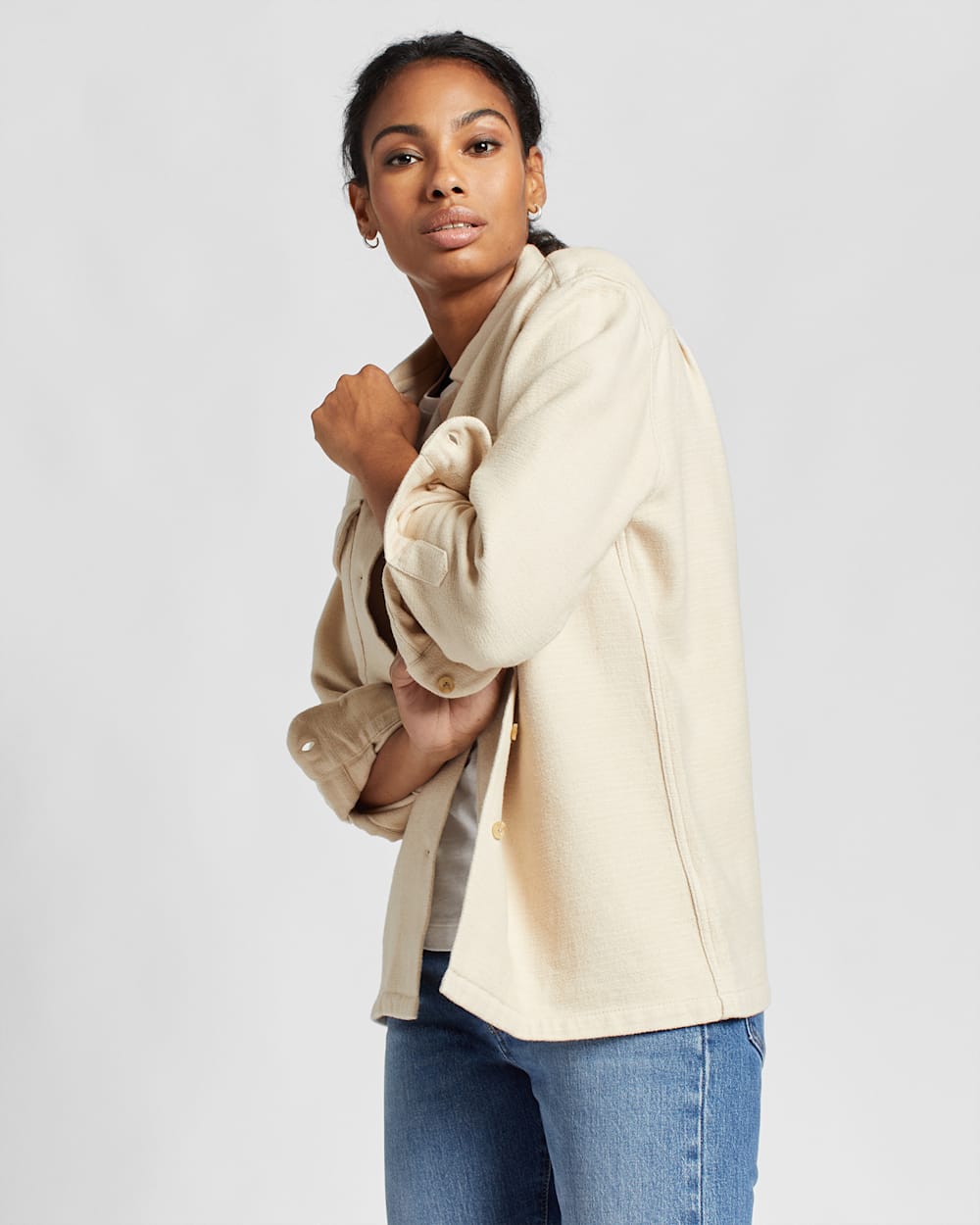 ALTERNATE VIEW OF WOMEN'S SOLID DOUBLESOFT BOARD SHIRT IN SANDSHELL image number 5