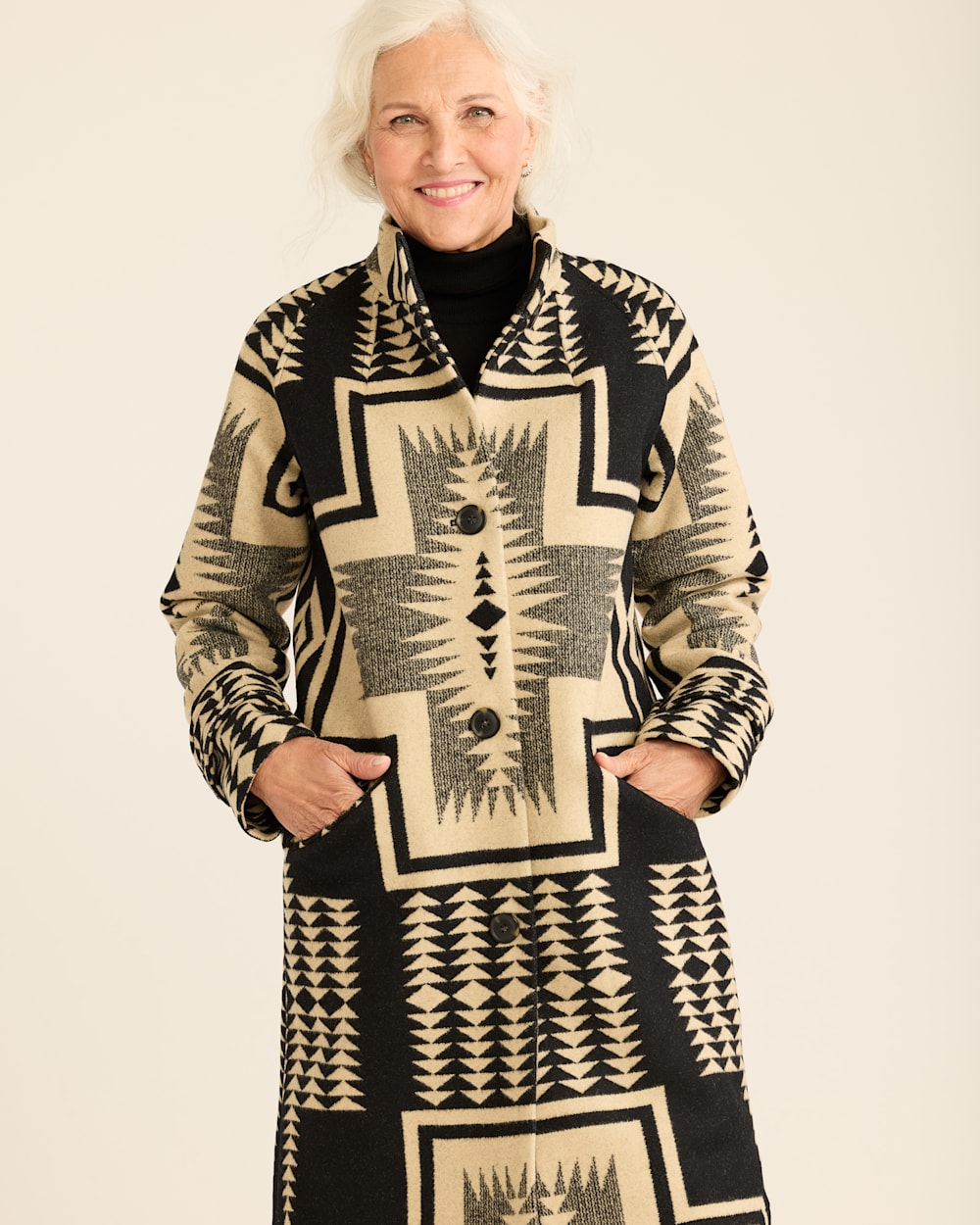 ALTERNATE VIEW OF WOMEN'S TIMBERLINE WOOL COAT IN BLACK/TAN HARDING image number 4