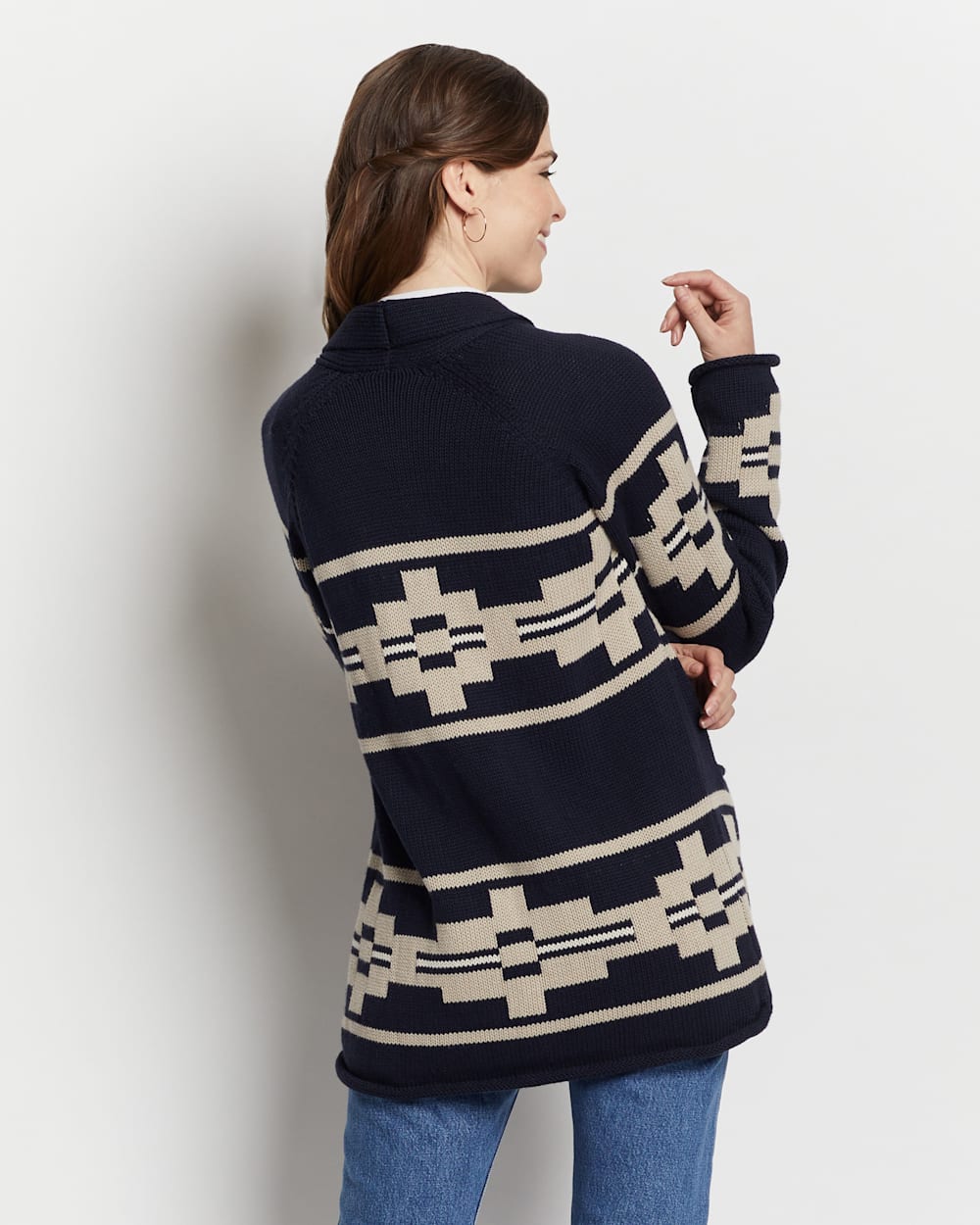 ALTERNATE VIEW OF WOMEN'S ROCK POINT COTTON CARDIGAN IN NAVY MULTI image number 5
