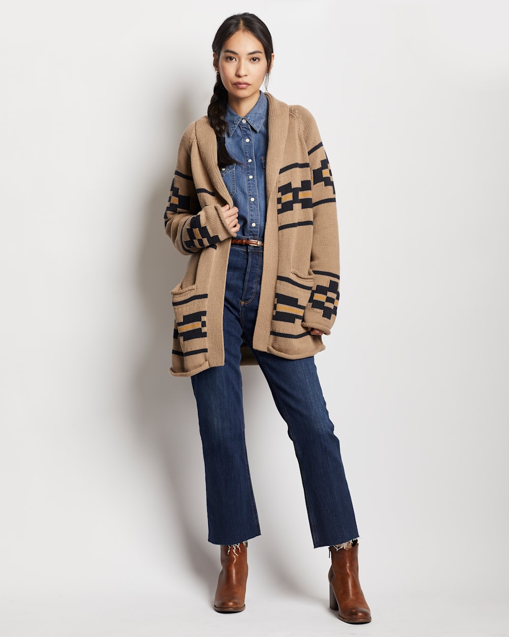 WOMEN'S ROCK POINT COTTON CARDIGAN IN TAUPE MULTI image number 1