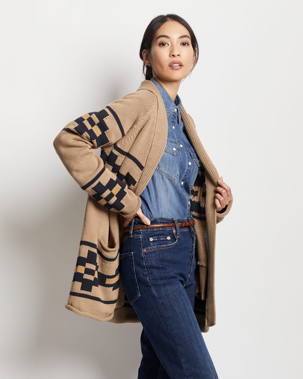 ALTERNATE VIEW OF WOMEN'S ROCK POINT COTTON CARDIGAN IN TAUPE MULTI image number 2