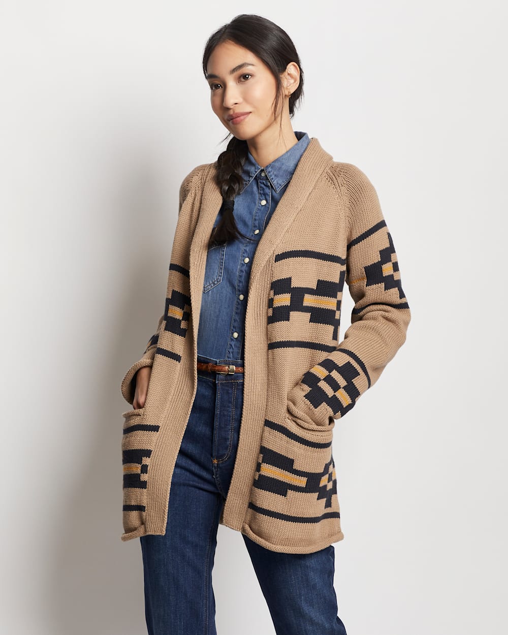 ALTERNATE VIEW OF WOMEN'S ROCK POINT COTTON CARDIGAN IN TAUPE MULTI image number 5