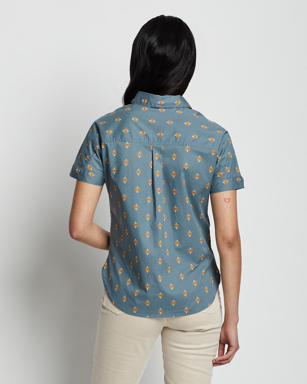 ALTERNATE VIEW OF WOMEN'S SHORT-SLEEVE COTTON SHIRT IN STORMY BLUE MULTI image number 3