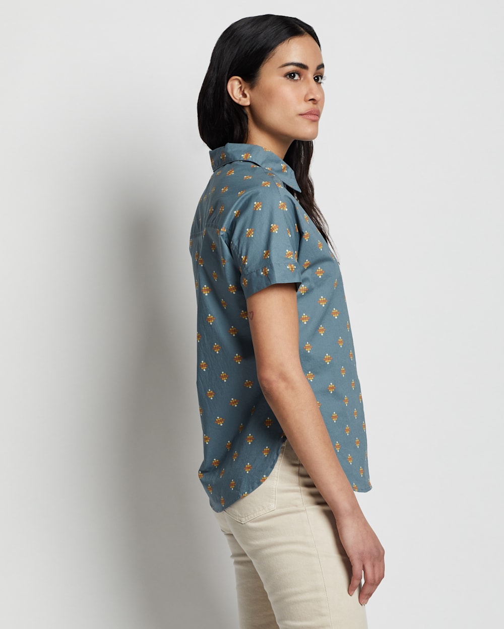 ALTERNATE VIEW OF WOMEN'S SHORT-SLEEVE COTTON SHIRT IN STORMY BLUE MULTI image number 4