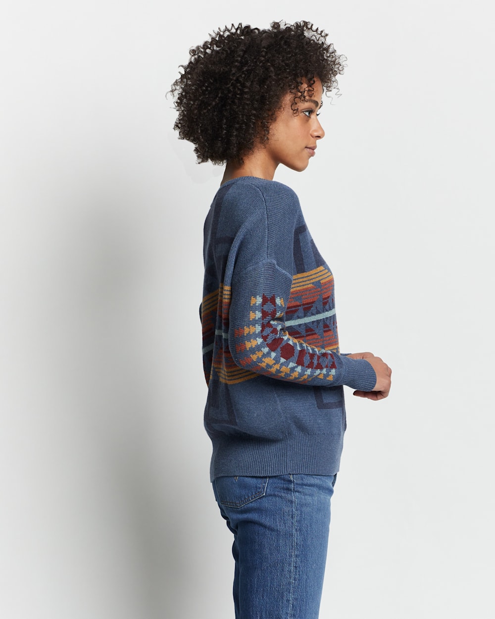 ALTERNATE VIEW OF WOMEN'S GRAPHIC COTTON SWEATER IN INDIGO CHIEF JOSEPH image number 3
