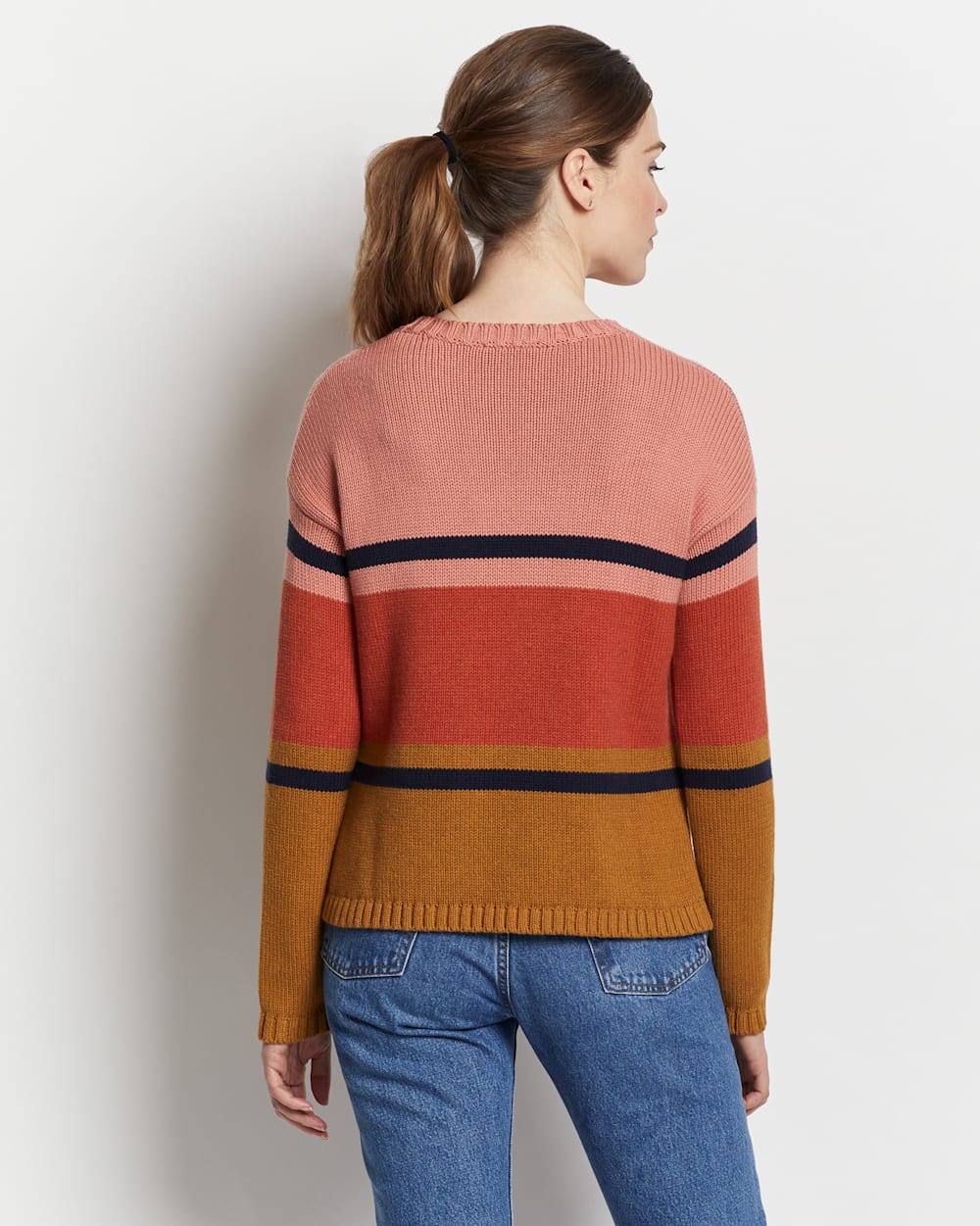ALTERNATE VIEW OF WOMEN'S RELAXED-FIT STRIPE PULLOVER IN PEANUT/CORAL MULTI image number 2