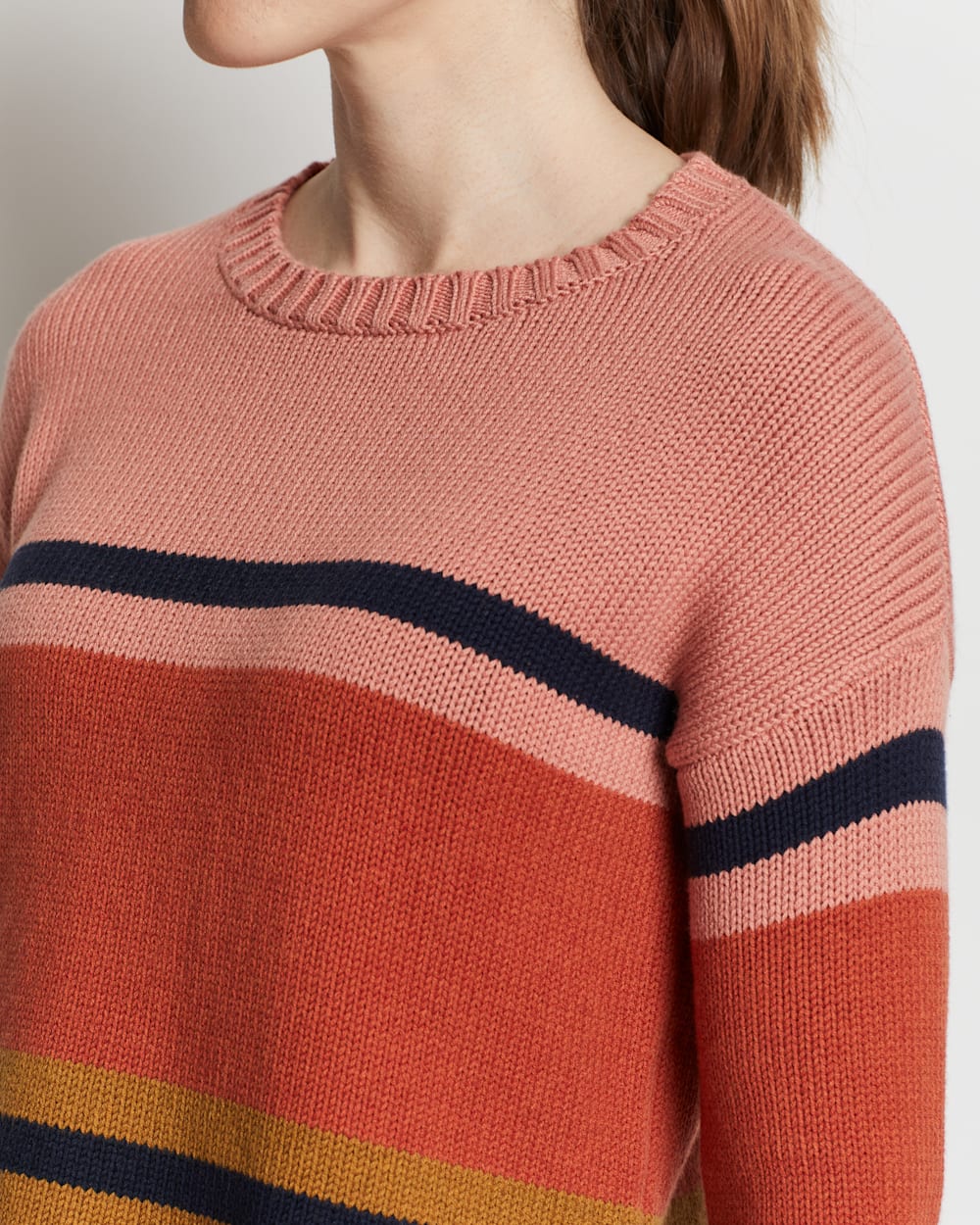 ALTERNATE VIEW OF WOMEN'S RELAXED-FIT STRIPE PULLOVER IN PEANUT/CORAL MULTI image number 4