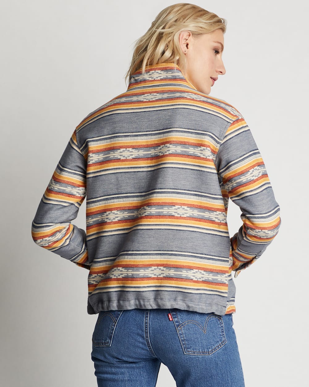 ALTERNATE VIEW OF WOMEN'S HALF-ZIP DOUBLESOFT PULLOVER IN DENIM SALTILLO STRIPE image number 3