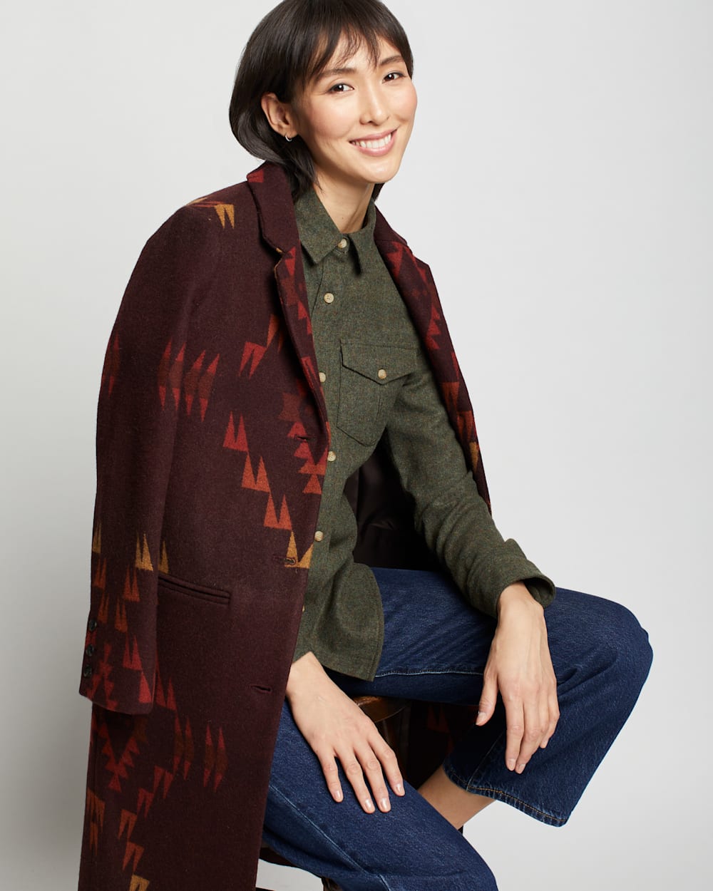 ALTERNATE VIEW OF WOMEN'S JACKSONVILLE WOOL COAT IN CABERNET MISSION TRAILS image number 2