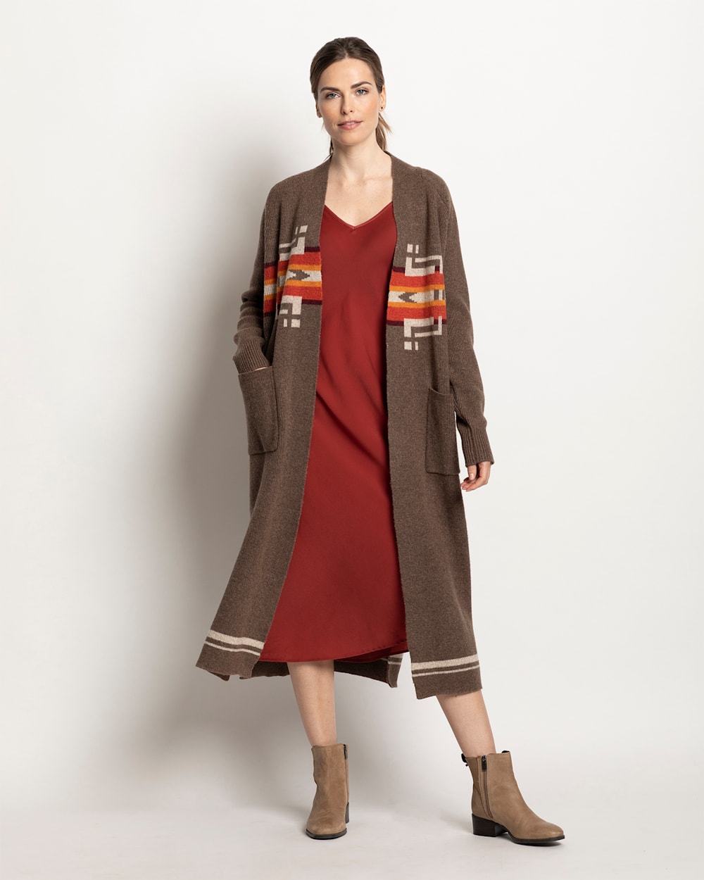 WOMEN'S LAMBSWOOL DUSTER CARDIGAN IN WALNUT MULTI image number 1