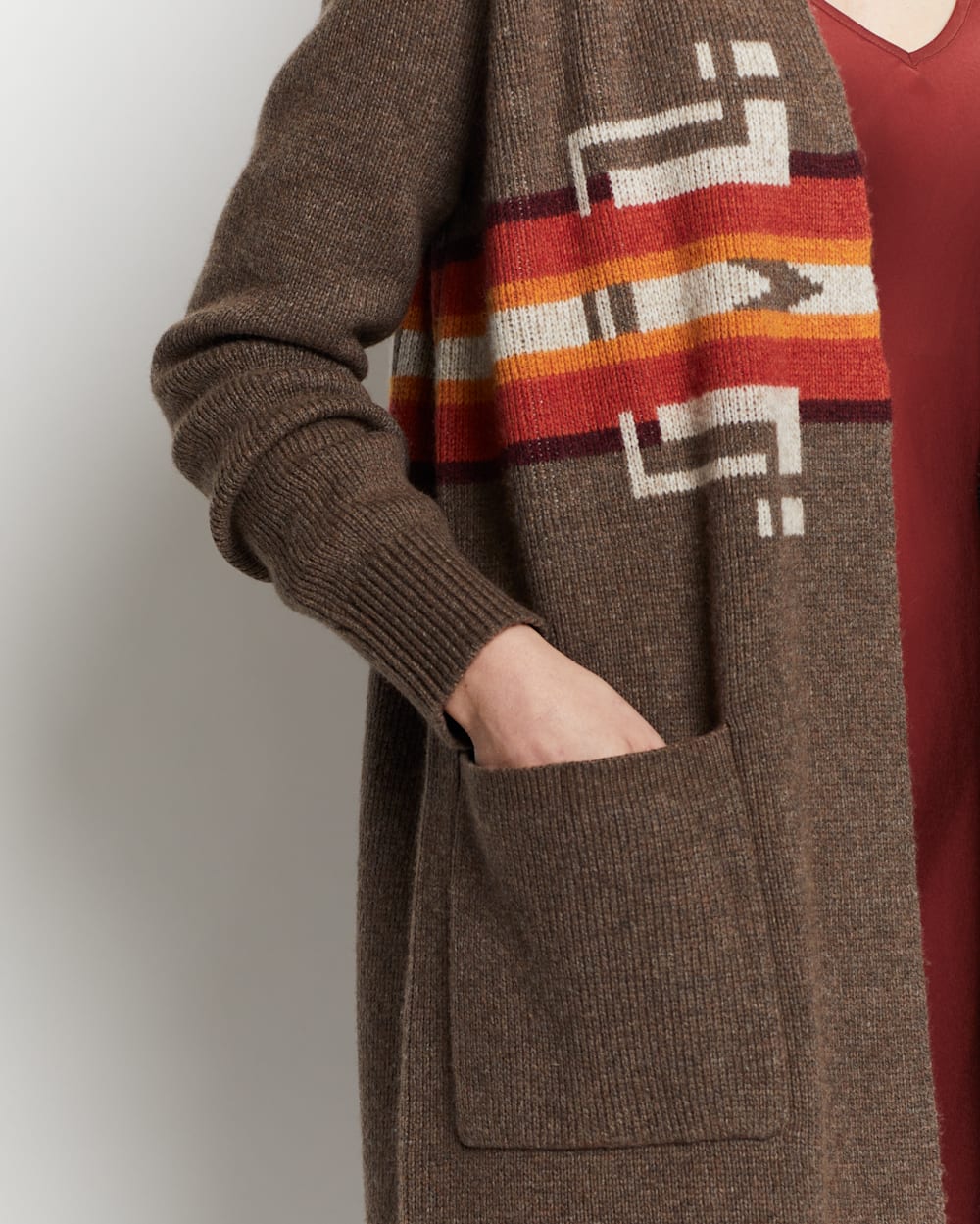 ALTERNATE VIEW OF WOMEN'S LAMBSWOOL DUSTER CARDIGAN IN WALNUT MULTI image number 2