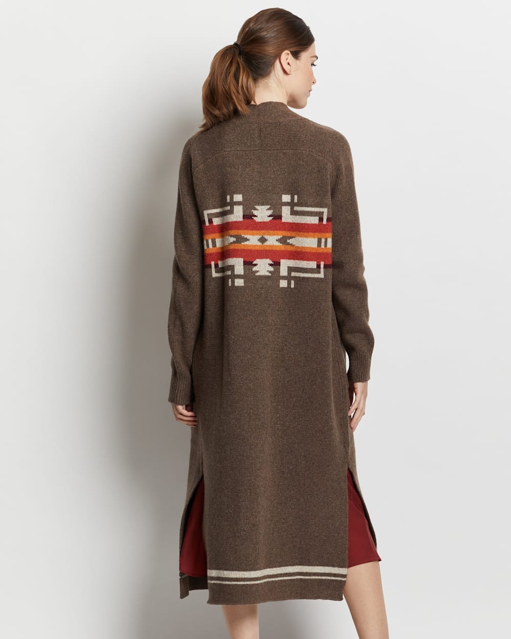 ALTERNATE VIEW OF WOMEN'S LAMBSWOOL DUSTER CARDIGAN IN WALNUT MULTI image number 3