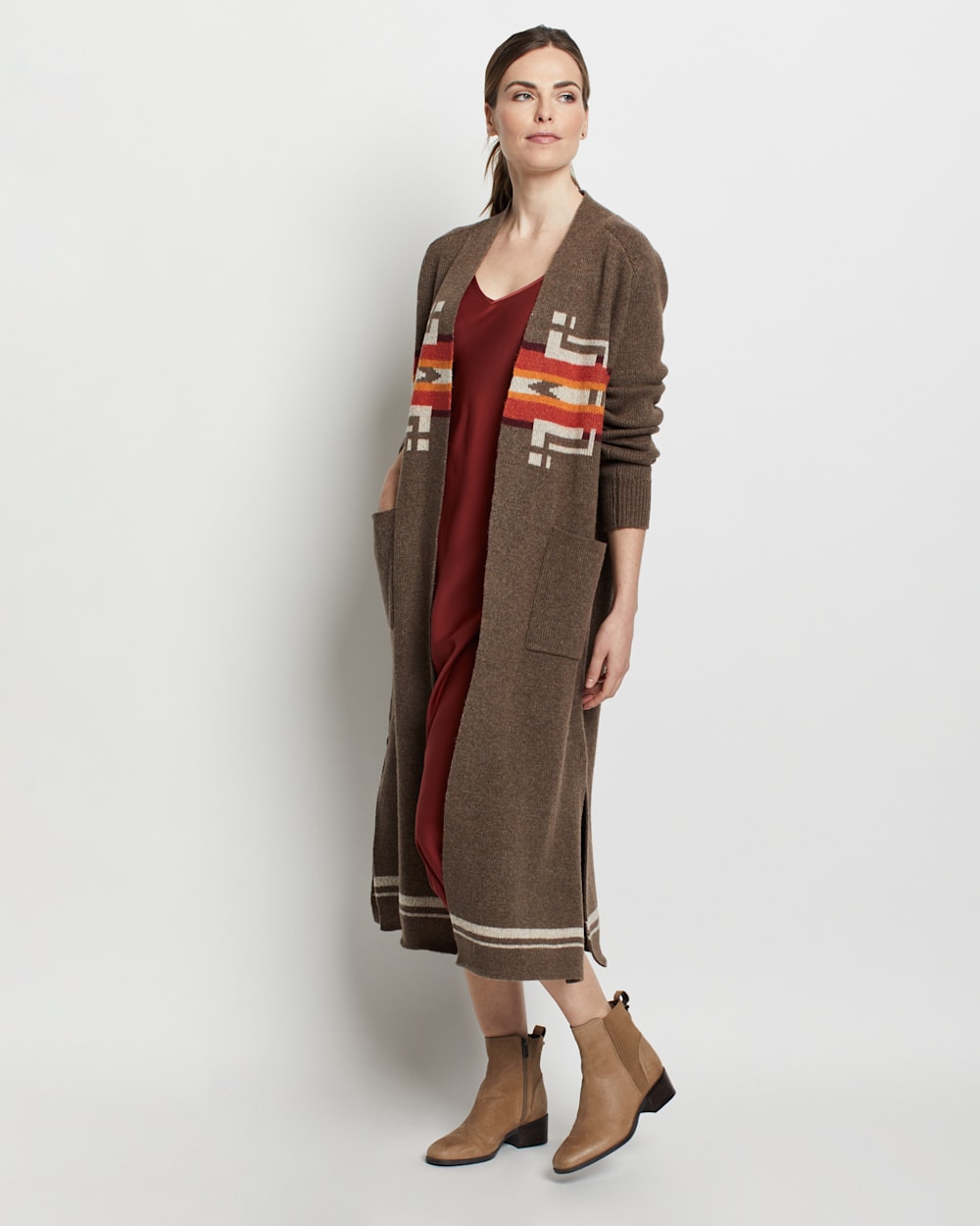 ALTERNATE VIEW OF WOMEN'S LAMBSWOOL DUSTER CARDIGAN IN WALNUT MULTI image number 5