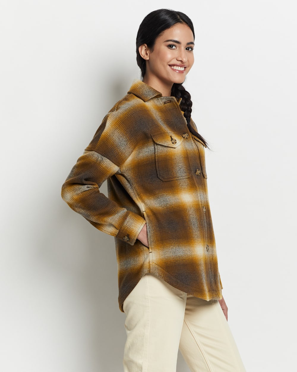 ALTERNATE VIEW OF WOMEN'S WOOL SHIRT JACKET IN BROWN/GOLD OMBRE image number 2