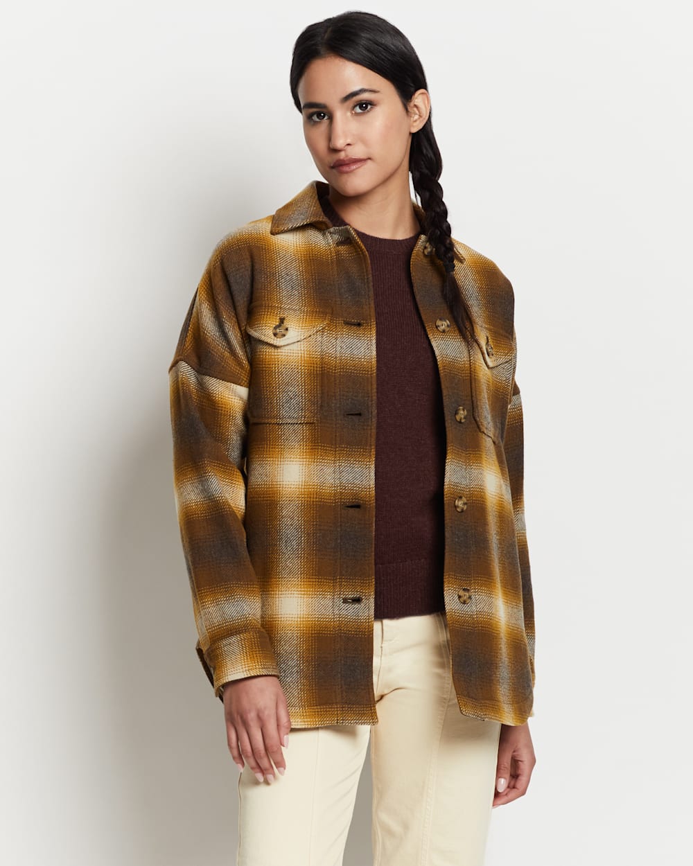 ALTERNATE VIEW OF WOMEN'S WOOL SHIRT JACKET IN BROWN/GOLD OMBRE image number 5