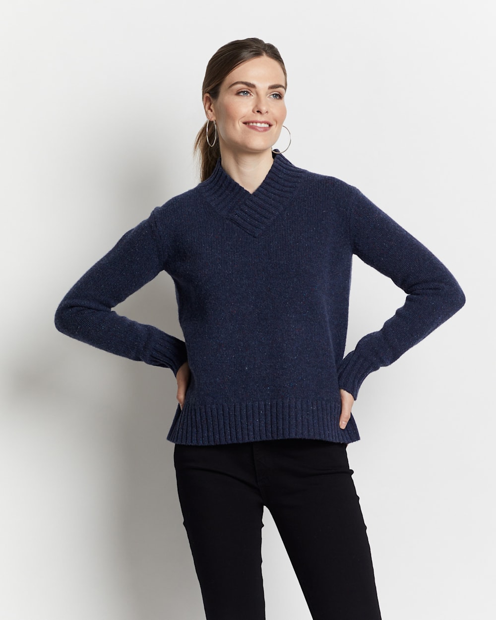 WOMEN'S HALLIE MERINO SWEATER IN DENIM BLUE DONEGAL image number 1