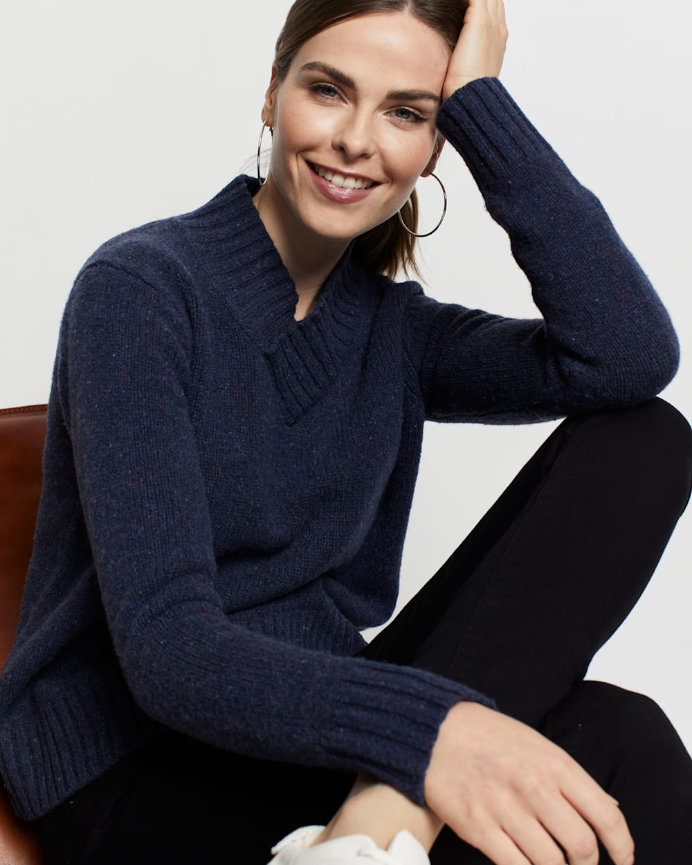 ALTERNATE VIEW OF WOMEN'S HALLIE MERINO SWEATER IN DENIM BLUE DONEGAL image number 5